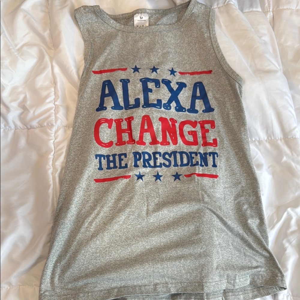 Gray Sleeveless womens Top with Blue and Red Print